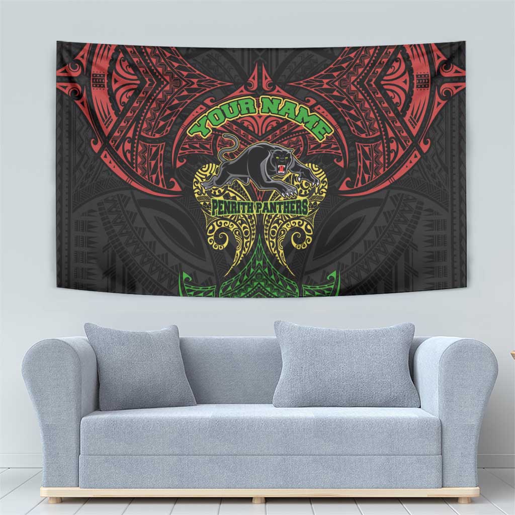 Personalized Penrith Panthers Tapestry Polynesian Tribal Pattern Style