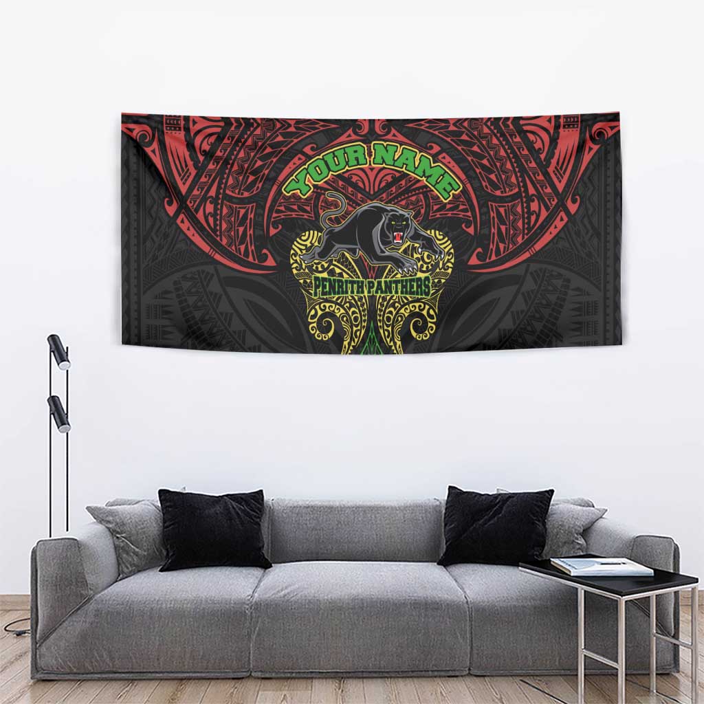 Personalized Penrith Panthers Tapestry Polynesian Tribal Pattern Style