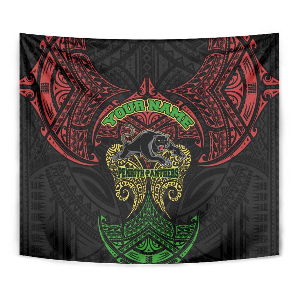 Personalized Penrith Panthers Tapestry Polynesian Tribal Pattern Style