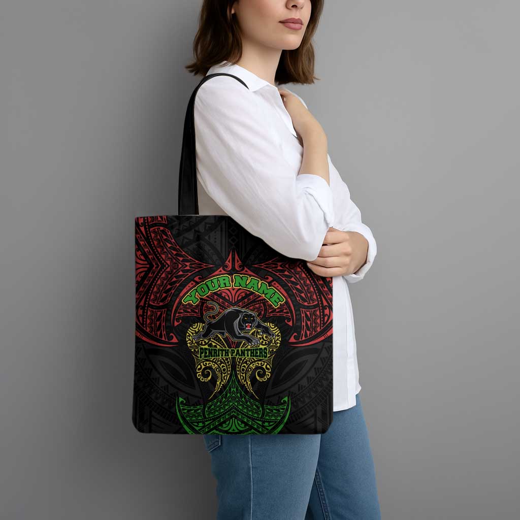 Personalized Penrith Panthers Tote Bag Polynesian Tribal Pattern Style