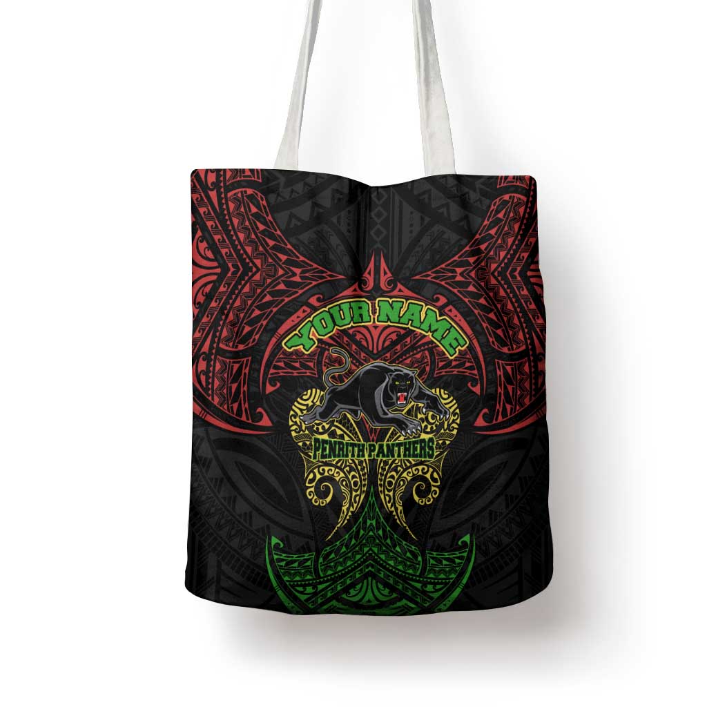Personalized Penrith Panthers Tote Bag Polynesian Tribal Pattern Style