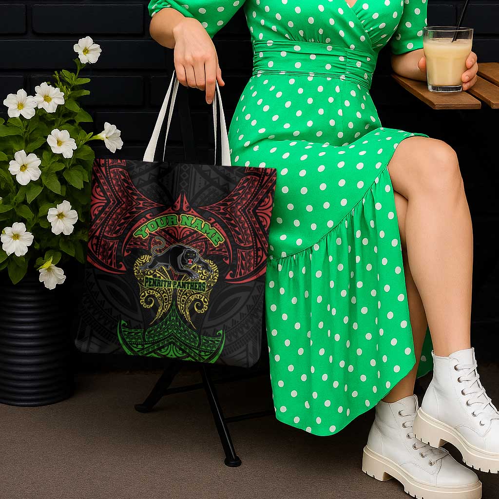 Personalized Penrith Panthers Tote Bag Polynesian Tribal Pattern Style