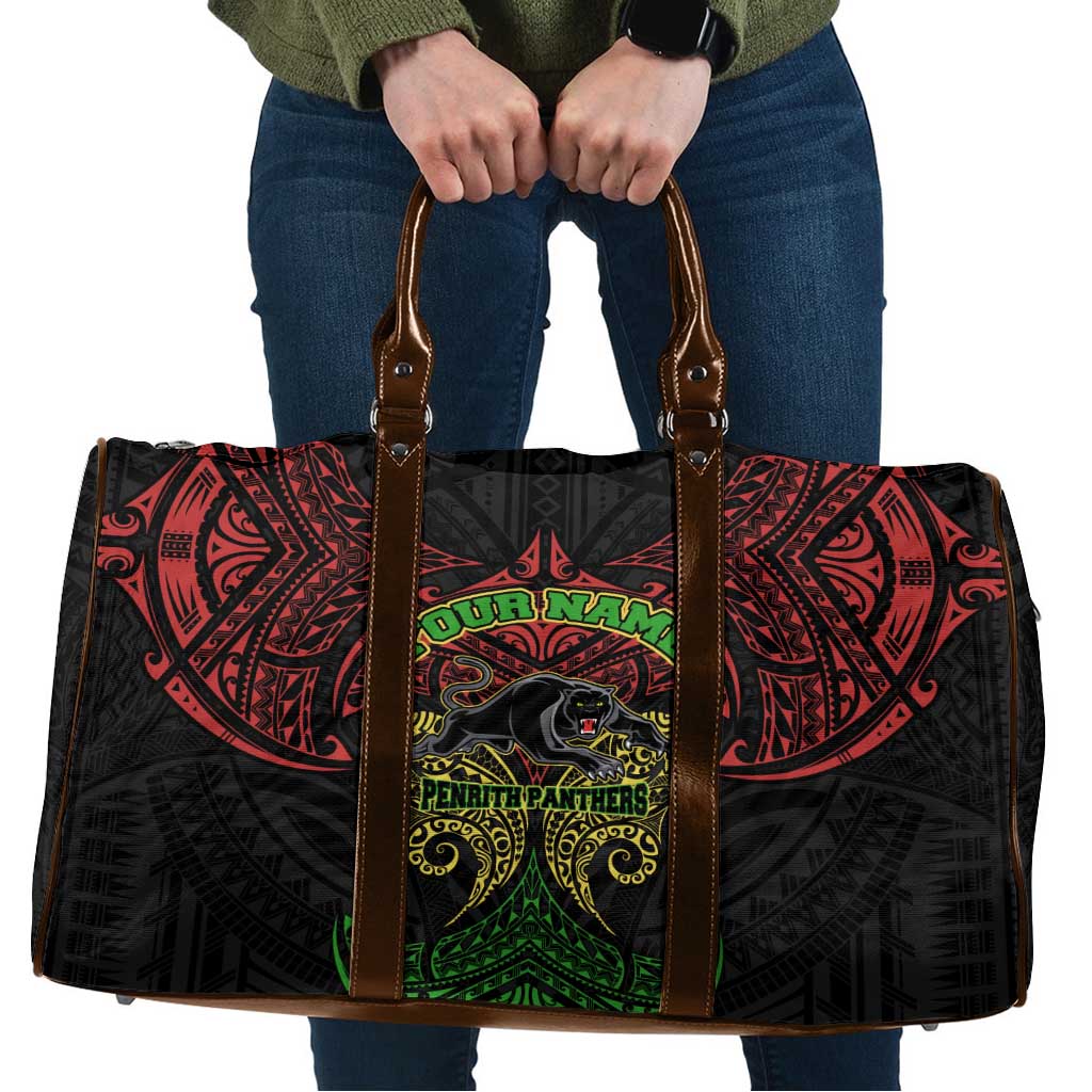 Personalized Penrith Panthers Travel Bag Polynesian Tribal Pattern Style