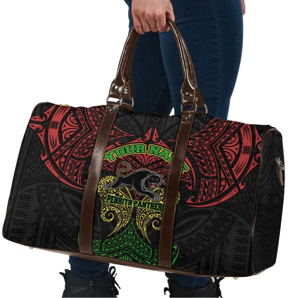 Personalized Penrith Panthers Travel Bag Polynesian Tribal Pattern Style