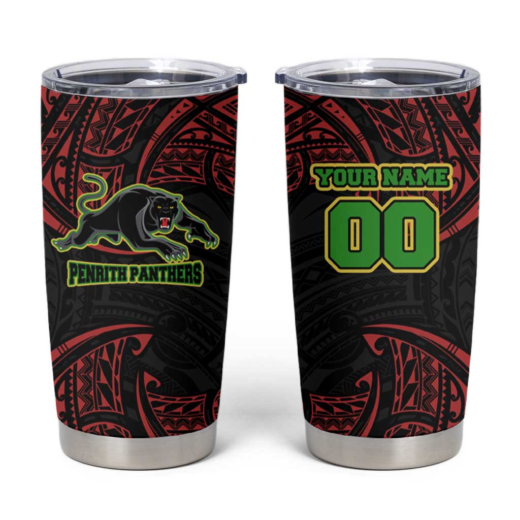 Personalized Penrith Panthers Tumbler Cup Polynesian Tribal Pattern Style