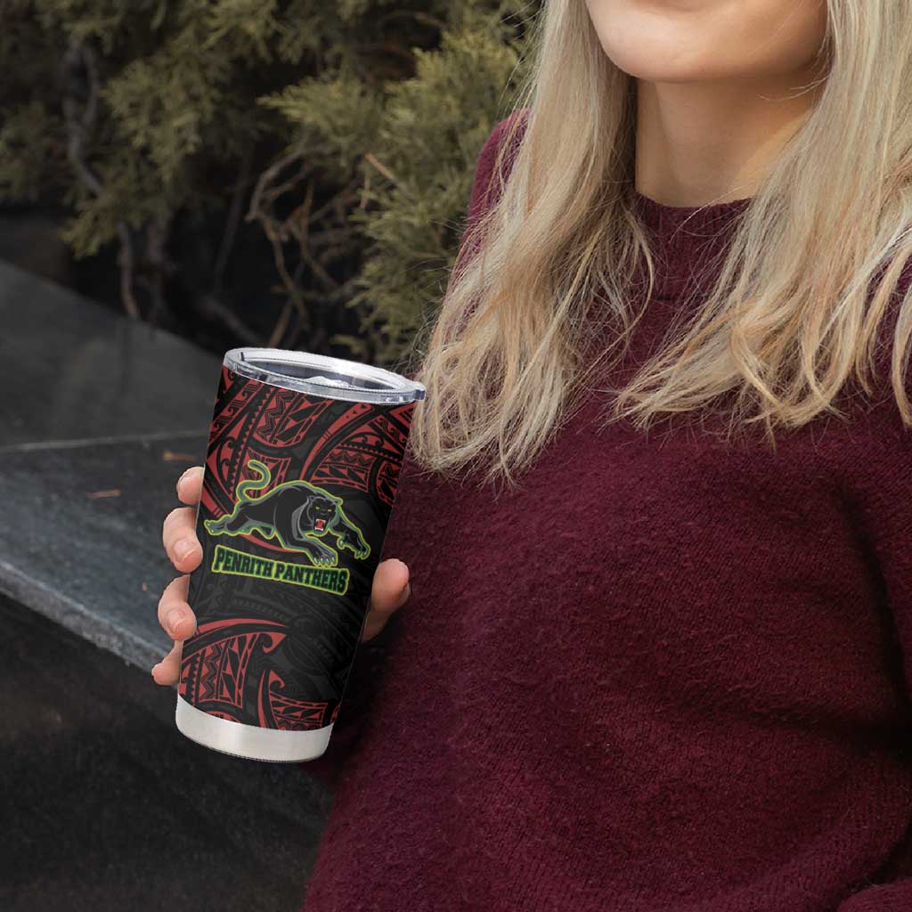 Personalized Penrith Panthers Tumbler Cup Polynesian Tribal Pattern Style