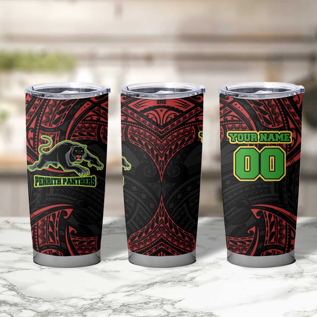 Personalized Penrith Panthers Tumbler Cup Polynesian Tribal Pattern Style