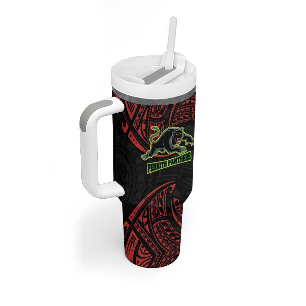 Personalized Penrith Panthers Tumbler With Handle Polynesian Tribal Pattern Style