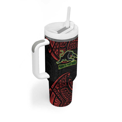 Personalized Penrith Panthers Tumbler With Handle Polynesian Tribal Pattern Style