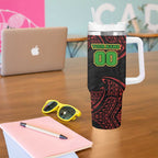 Personalized Penrith Panthers Tumbler With Handle Polynesian Tribal Pattern Style
