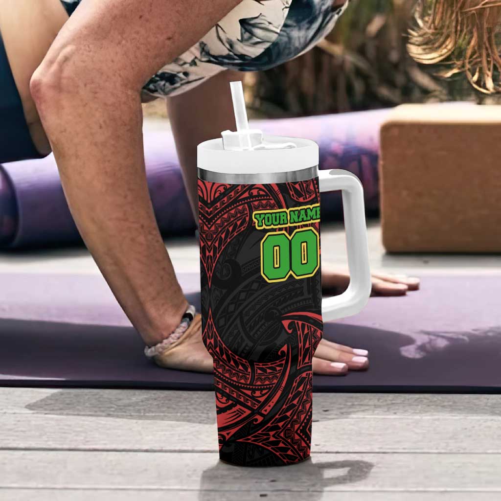 Personalized Penrith Panthers Tumbler With Handle Polynesian Tribal Pattern Style