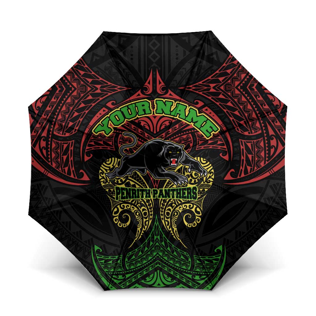 Personalized Penrith Panthers Umbrella Polynesian Tribal Pattern Style