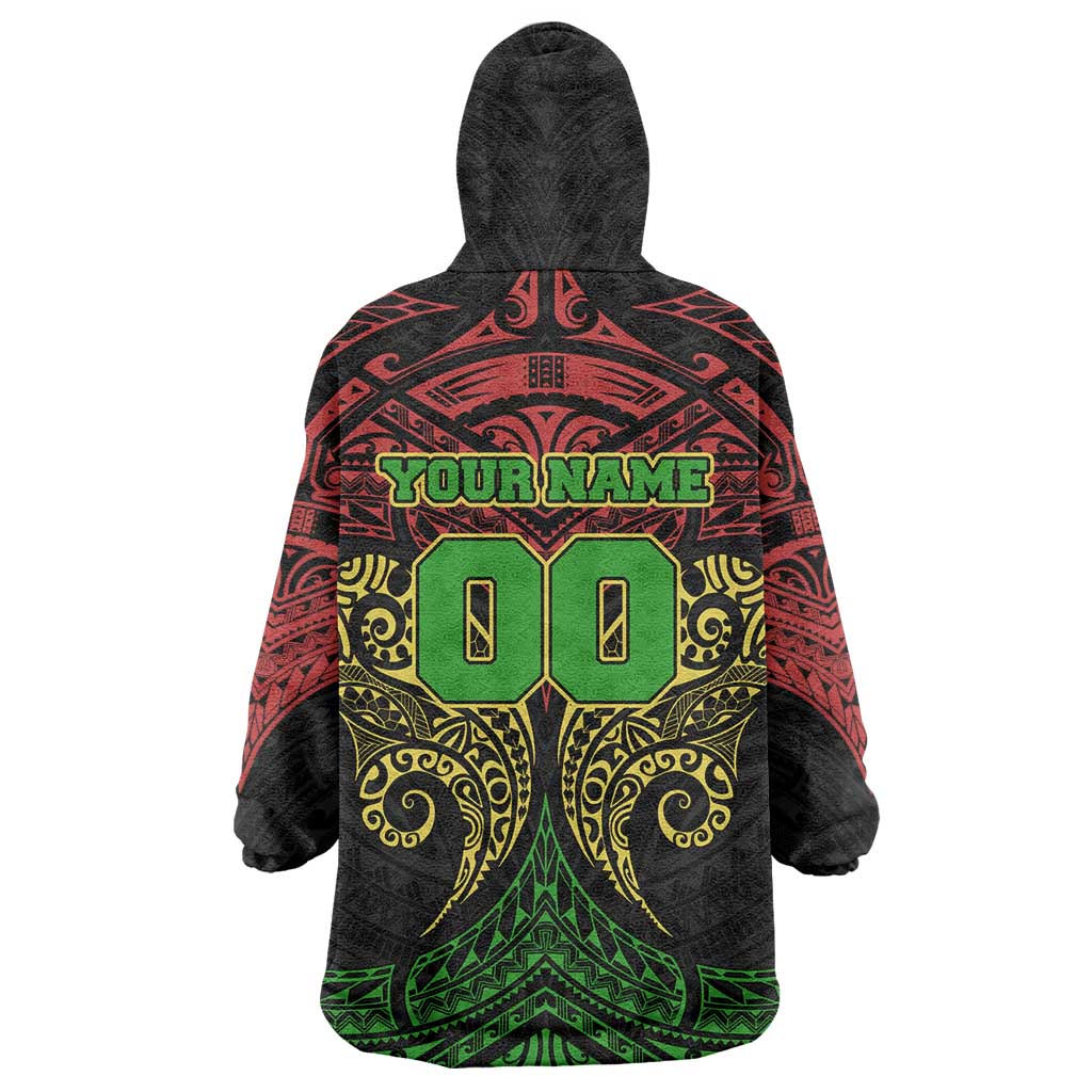 Personalized Penrith Panthers Wearable Blanket Hoodie Polynesian Tribal Pattern Style