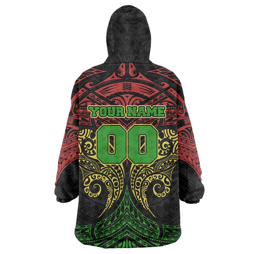 Personalized Penrith Panthers Wearable Blanket Hoodie Polynesian Tribal Pattern Style