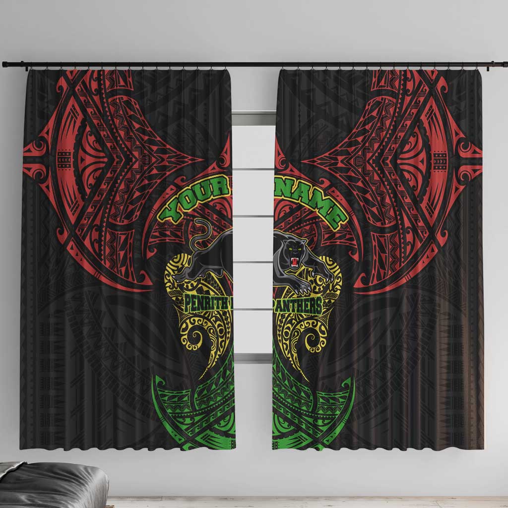 Personalized Penrith Panthers Window Curtain Polynesian Tribal Pattern Style