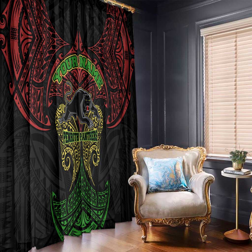 Personalized Penrith Panthers Window Curtain Polynesian Tribal Pattern Style