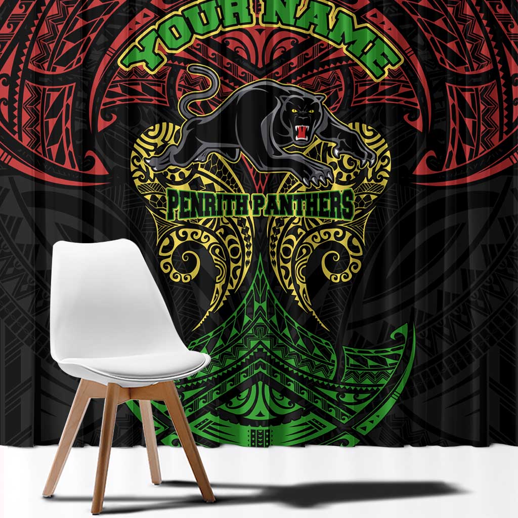 Personalized Penrith Panthers Window Curtain Polynesian Tribal Pattern Style