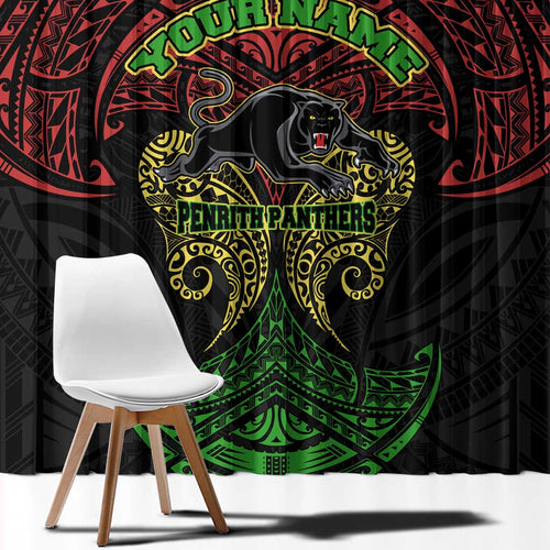Personalized Penrith Panthers Window Curtain Polynesian Tribal Pattern Style
