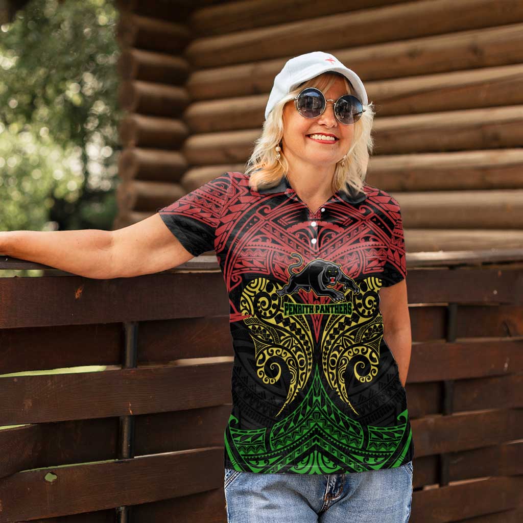 Personalized Penrith Panthers Women Polo Shirt Polynesian Tribal Pattern Style