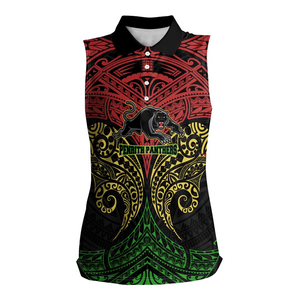 Personalized Penrith Panthers Women Sleeveless Polo Shirt Polynesian Tribal Pattern Style