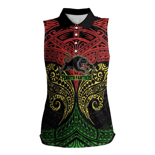 Personalized Penrith Panthers Women Sleeveless Polo Shirt Polynesian Tribal Pattern Style