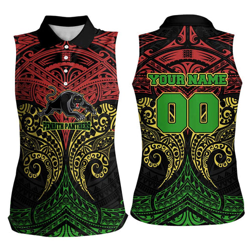 Personalized Penrith Panthers Women Sleeveless Polo Shirt Polynesian Tribal Pattern Style