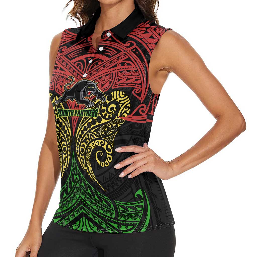 Personalized Penrith Panthers Women Sleeveless Polo Shirt Polynesian Tribal Pattern Style