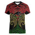 Personalized Penrith Panthers Women V-Neck T-Shirt Polynesian Tribal Pattern Style