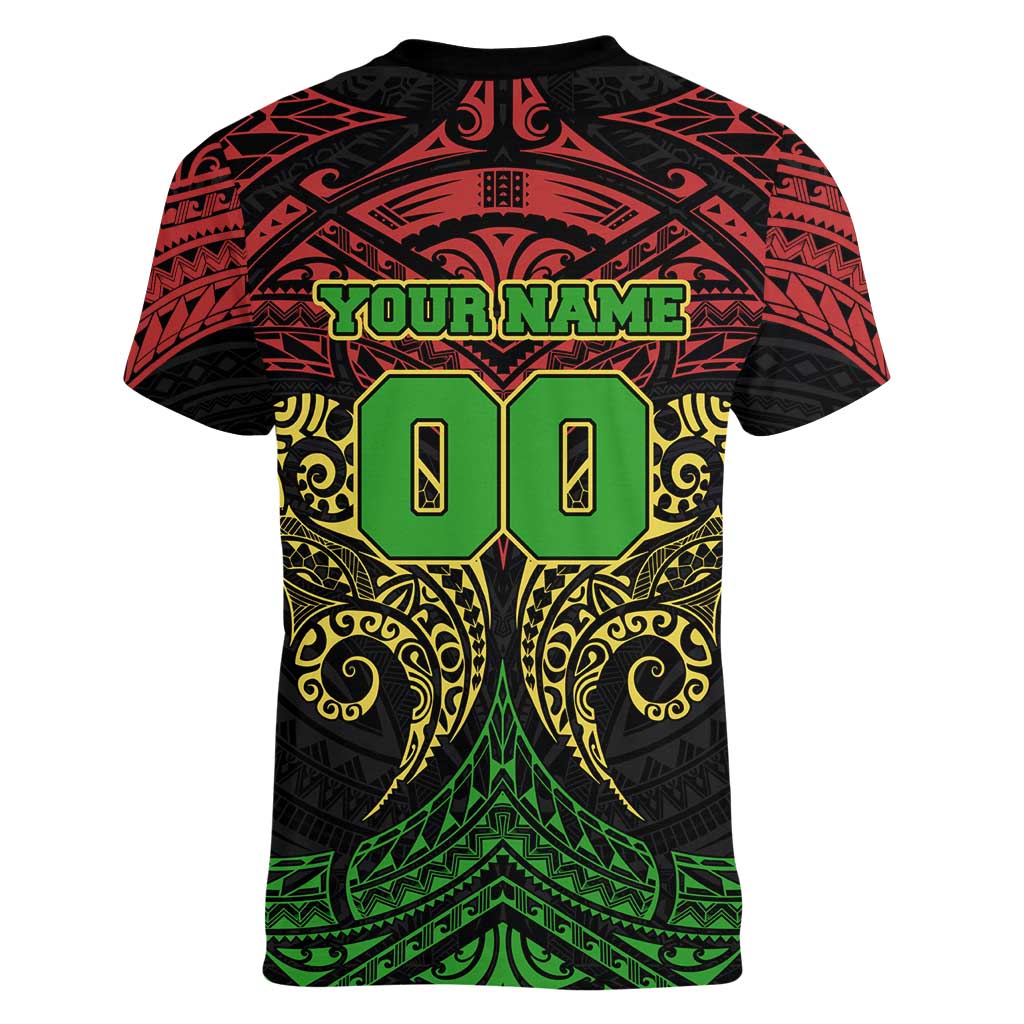 Personalized Penrith Panthers Women V-Neck T-Shirt Polynesian Tribal Pattern Style