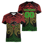 Personalized Penrith Panthers Women V-Neck T-Shirt Polynesian Tribal Pattern Style