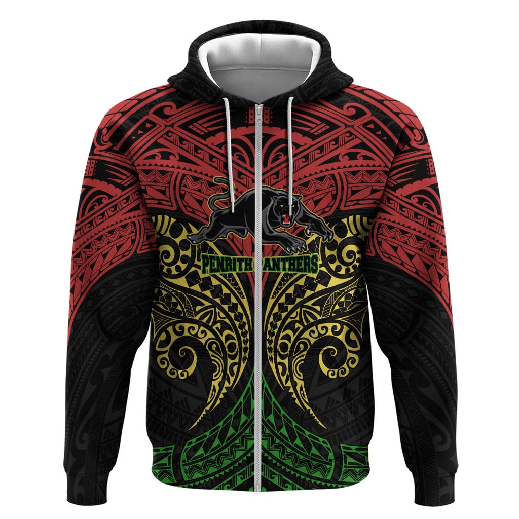 Personalized Penrith Panthers Zip Hoodie Polynesian Tribal Pattern Style