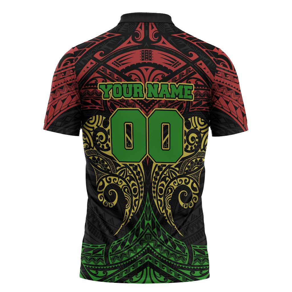 Personalized Penrith Panthers Zipper Polo Shirt Polynesian Tribal Pattern Style