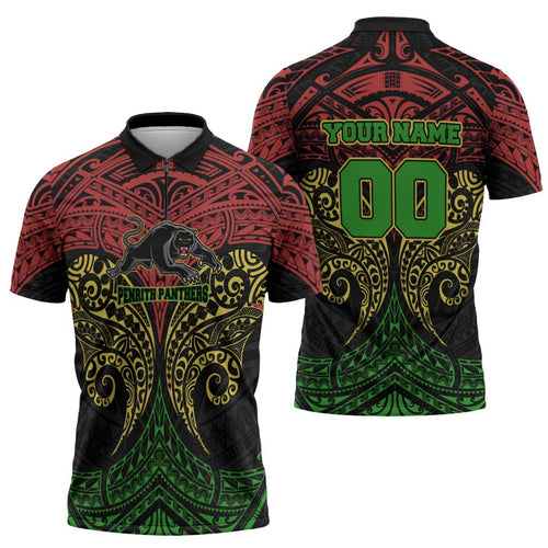 Personalized Penrith Panthers Zipper Polo Shirt Polynesian Tribal Pattern Style