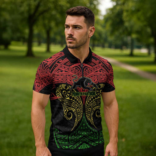 Personalized Penrith Panthers Zipper Polo Shirt Polynesian Tribal Pattern Style