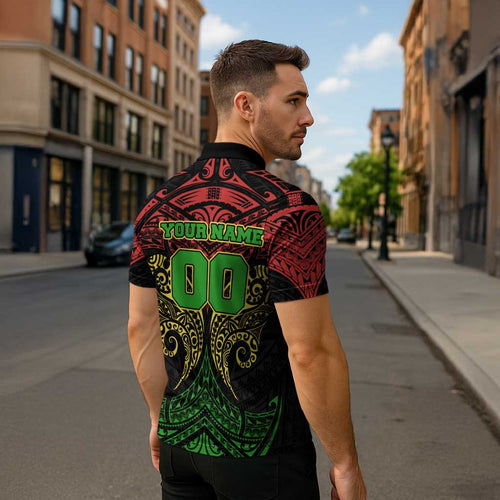 Personalized Penrith Panthers Zipper Polo Shirt Polynesian Tribal Pattern Style