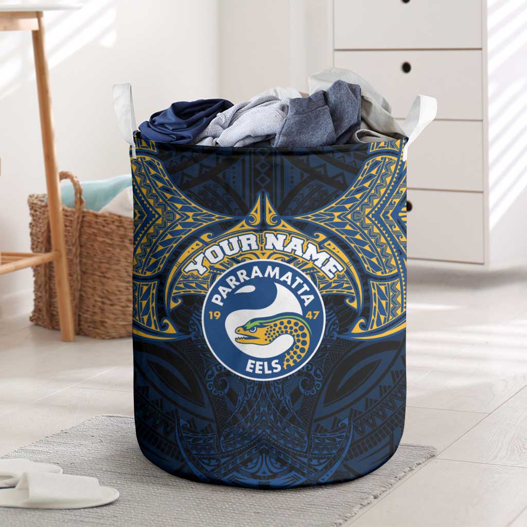 Personalized Parramatta Eels Laundry Basket Polynesian Tribal Pattern Style