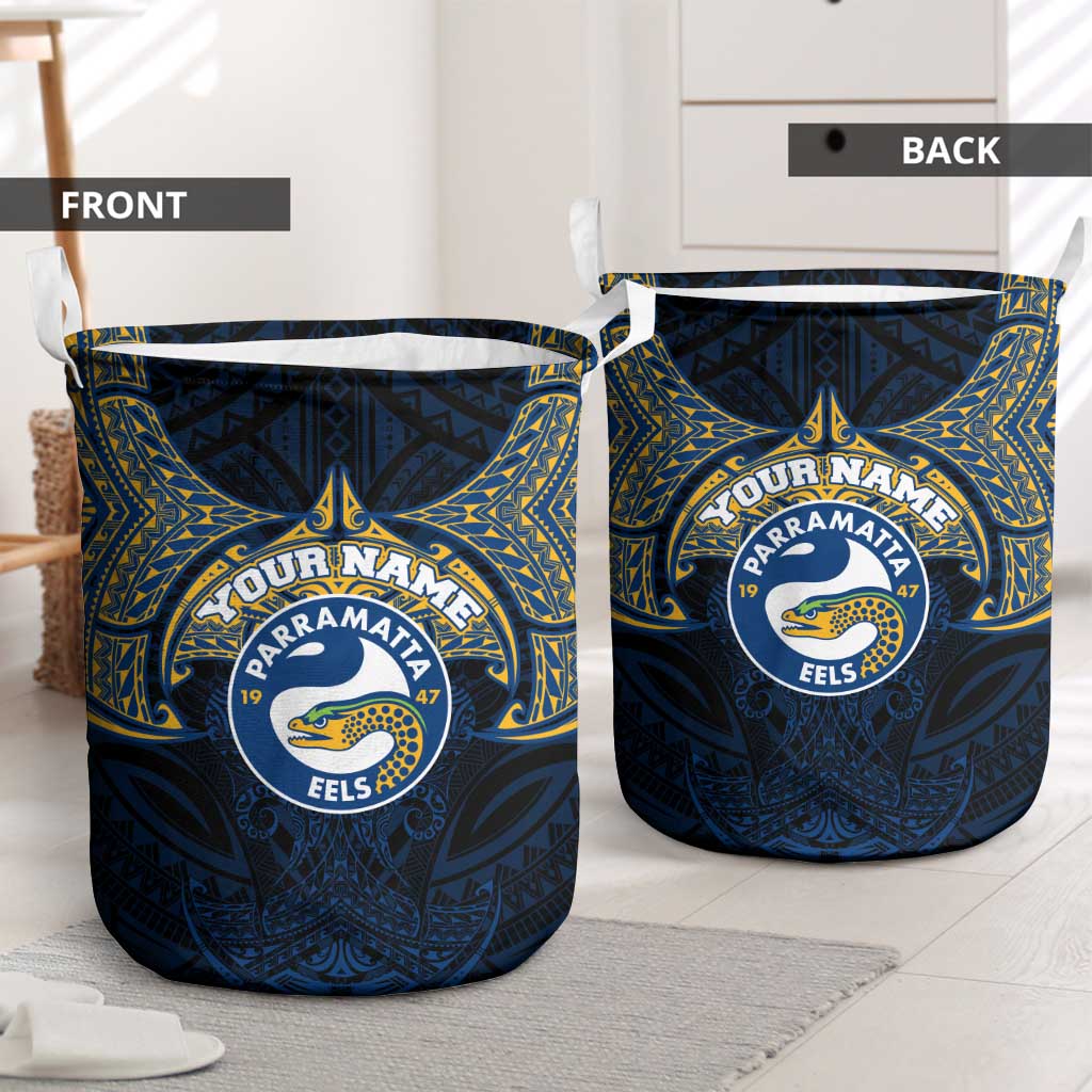 Personalized Parramatta Eels Laundry Basket Polynesian Tribal Pattern Style