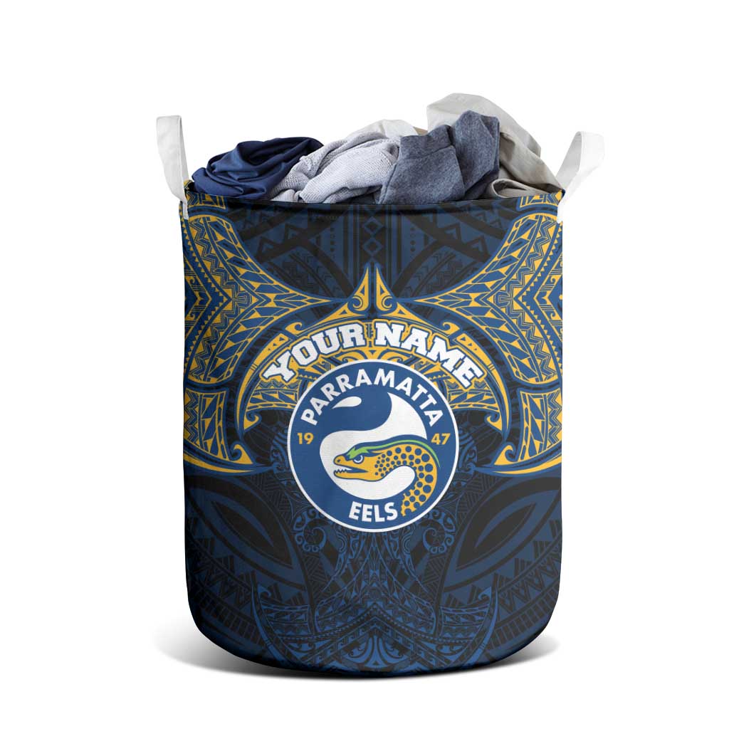 Personalized Parramatta Eels Laundry Basket Polynesian Tribal Pattern Style