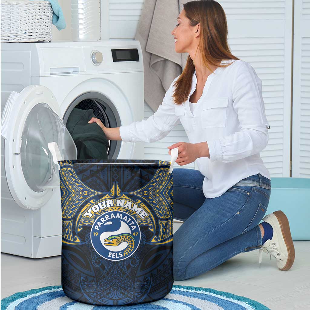 Personalized Parramatta Eels Laundry Basket Polynesian Tribal Pattern Style