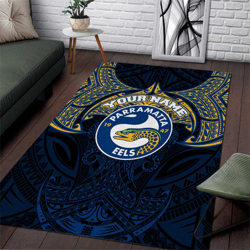 Personalized Parramatta Eels Area Rug Polynesian Tribal Pattern Style