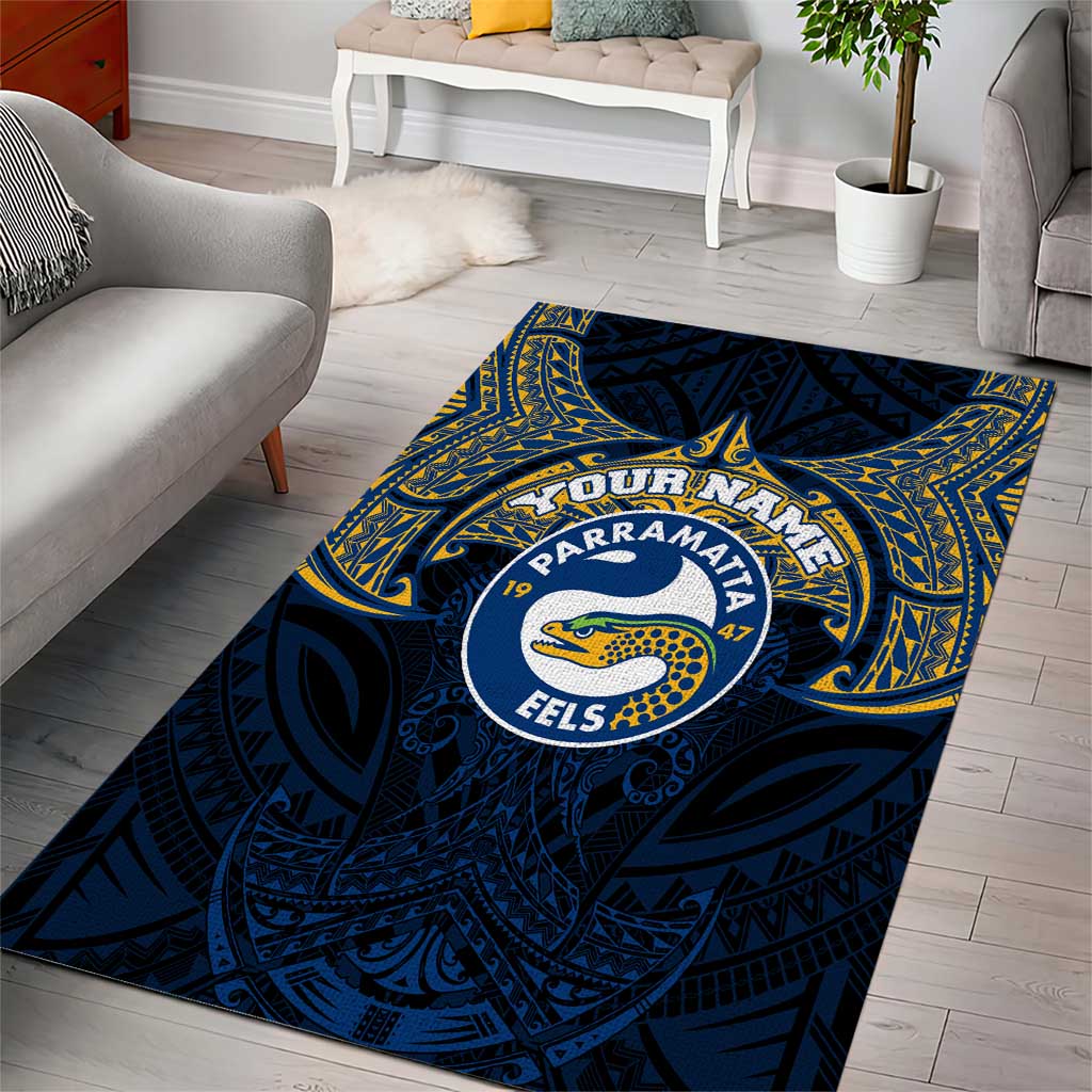 Personalized Parramatta Eels Area Rug Polynesian Tribal Pattern Style