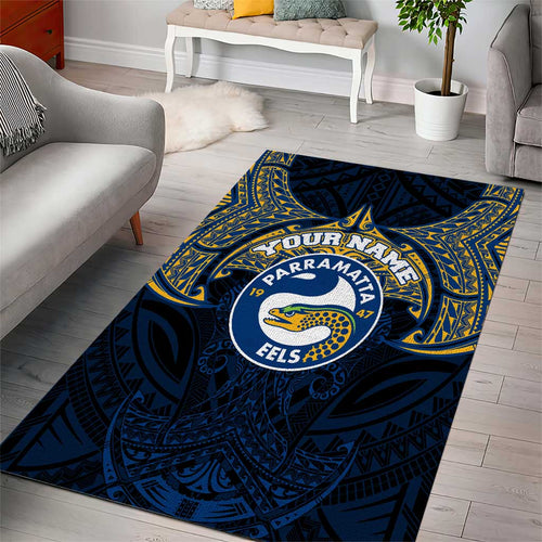 Personalized Parramatta Eels Area Rug Polynesian Tribal Pattern Style