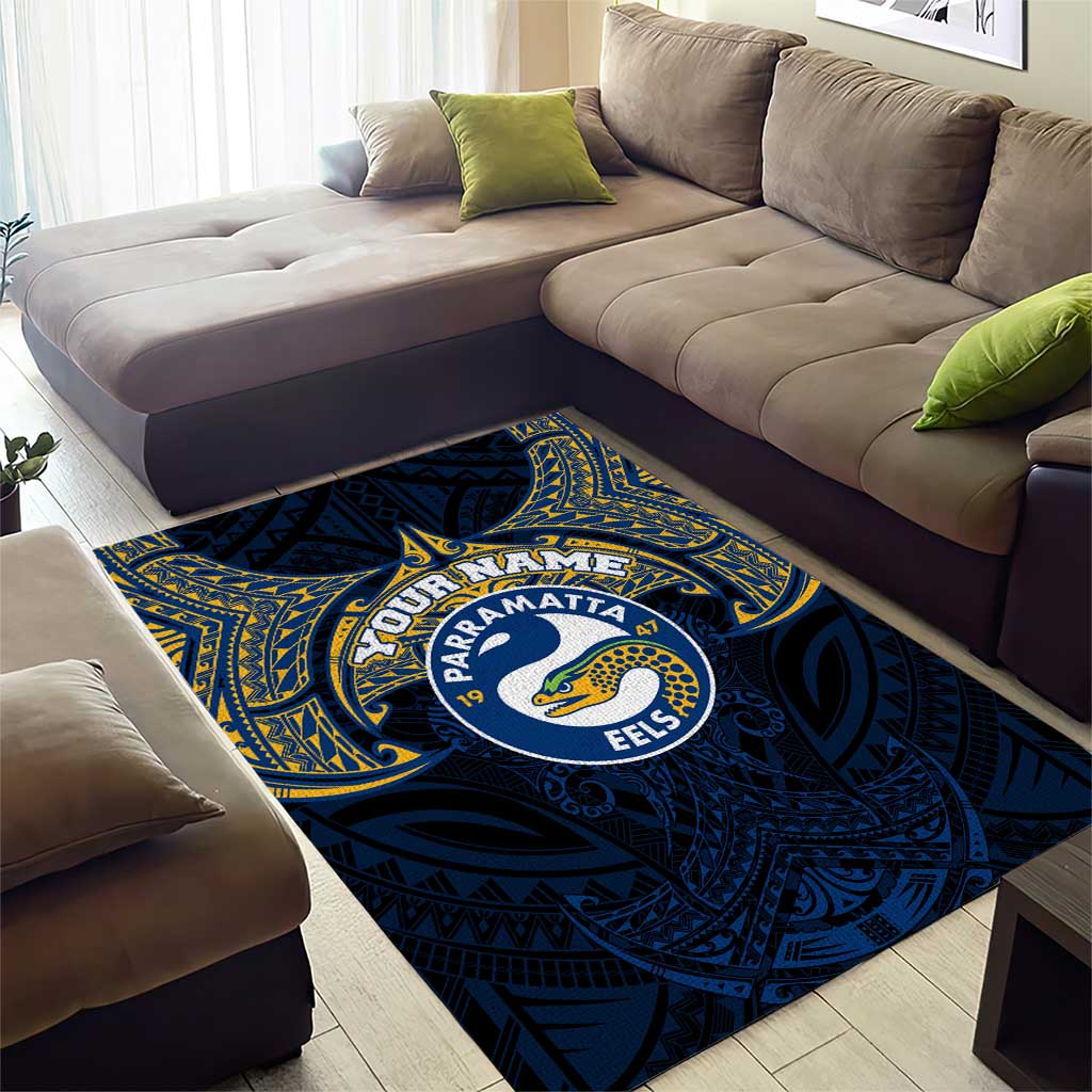 Personalized Parramatta Eels Area Rug Polynesian Tribal Pattern Style