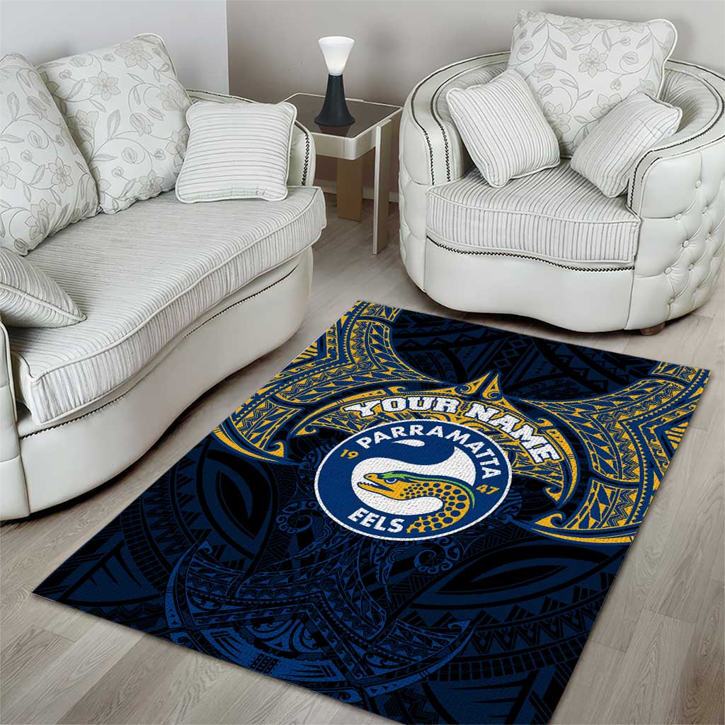 Personalized Parramatta Eels Area Rug Polynesian Tribal Pattern Style