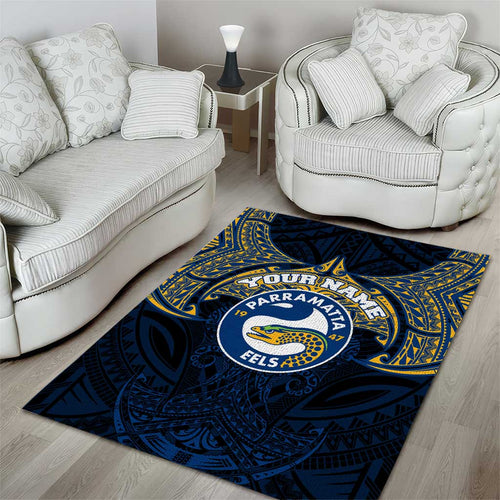 Personalized Parramatta Eels Area Rug Polynesian Tribal Pattern Style