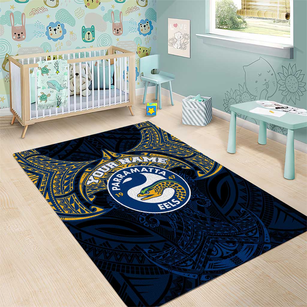 Personalized Parramatta Eels Area Rug Polynesian Tribal Pattern Style