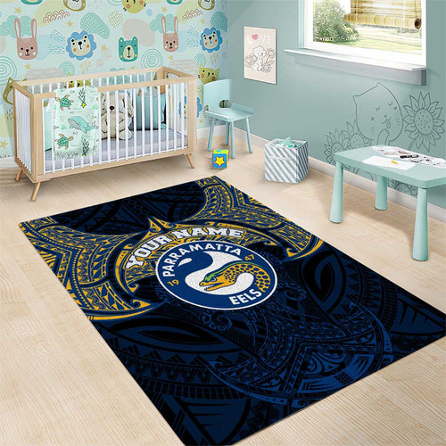 Personalized Parramatta Eels Area Rug Polynesian Tribal Pattern Style