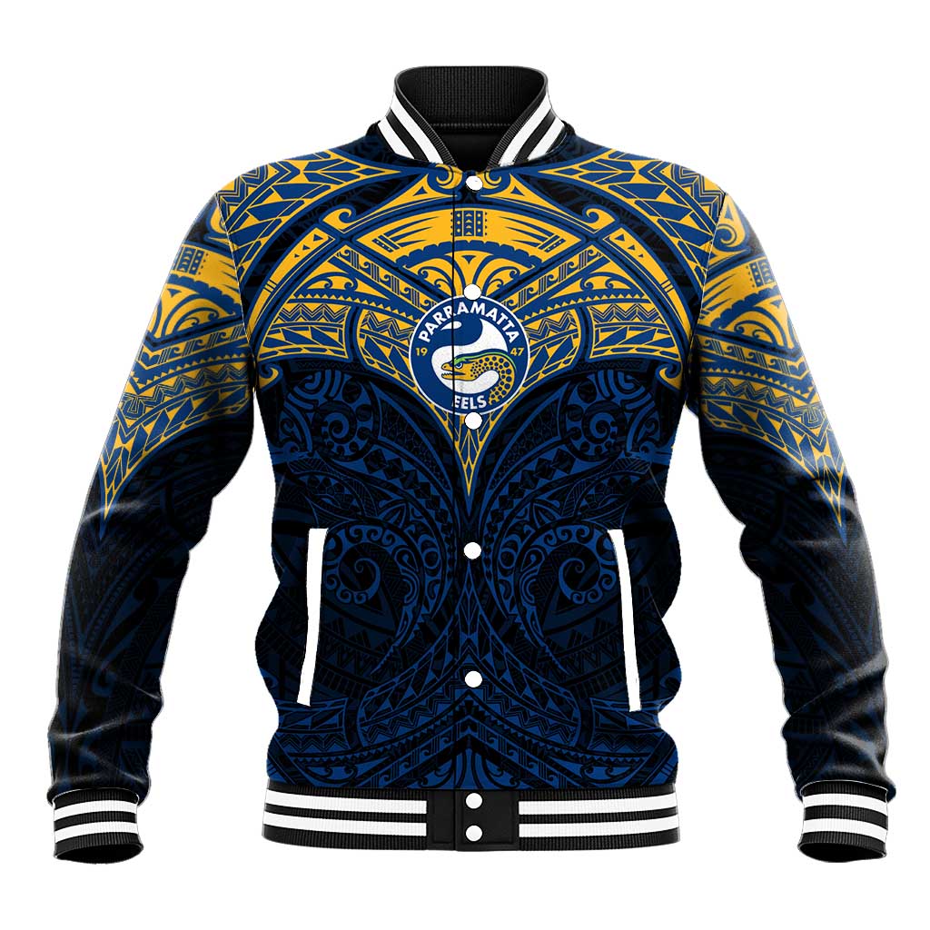 Personalized Parramatta Eels Baseball Jacket Polynesian Tribal Pattern Style