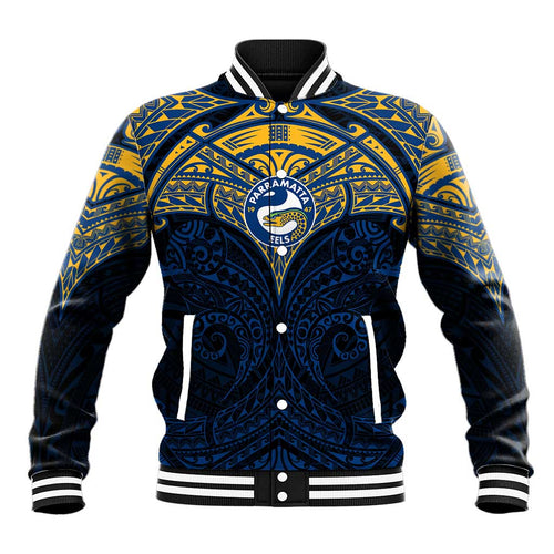 Personalized Parramatta Eels Baseball Jacket Polynesian Tribal Pattern Style