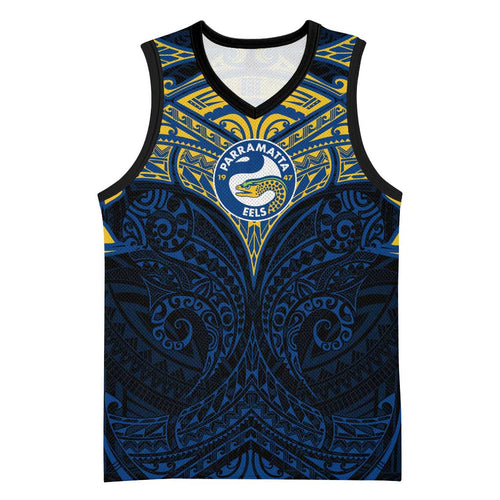Personalized Parramatta Eels Basketball Jersey Polynesian Tribal Pattern Style
